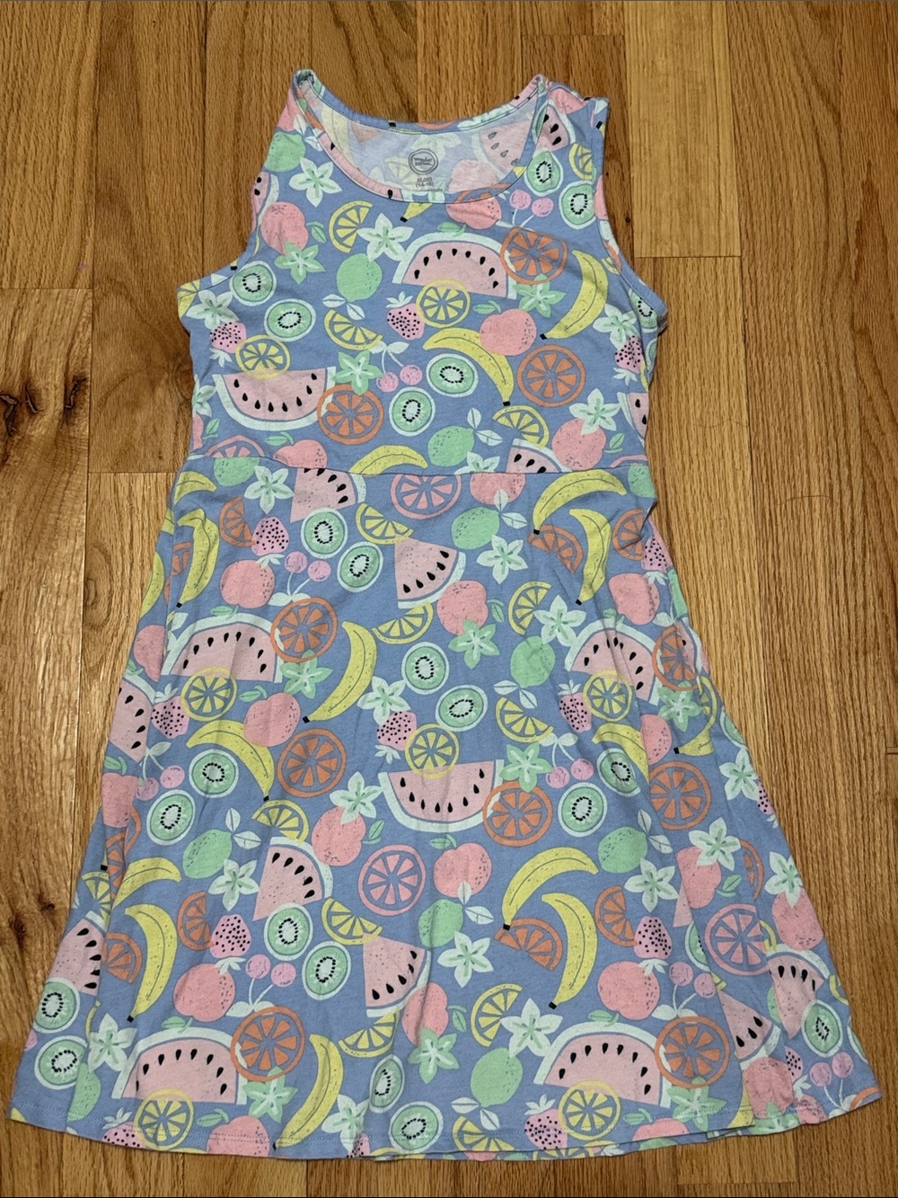 Girls Fruit Print Sleeveless Dress - Pastel Blue